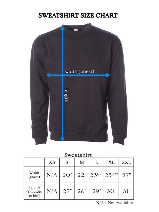 PHS: Unisex Sweatshirt size chart