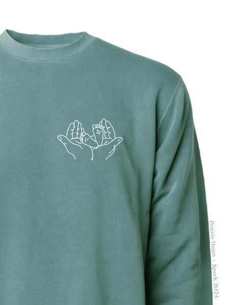 Preemie Love: "Baby Heart" on Alpine Green sweatshirt