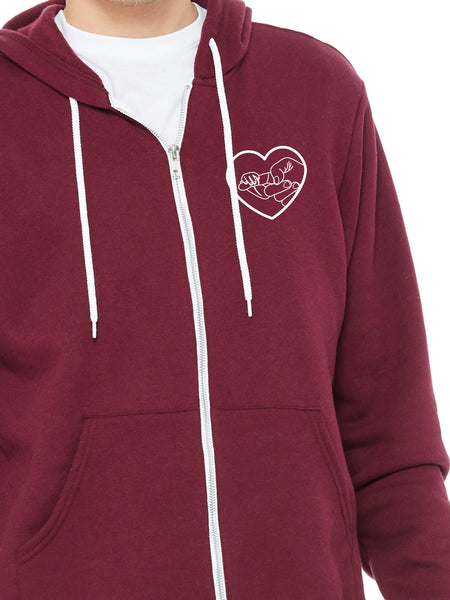 Preemie Love: Baby Heart on Maroon hoodie