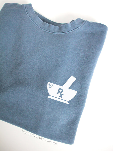 Mortar + Pestle Rx: Slate blue sweatshirt