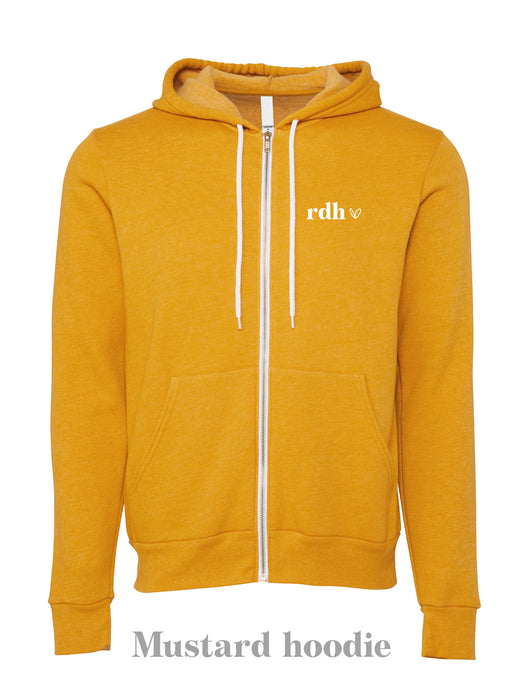 Allied Heart: "RDH" on a Mustard hoodie