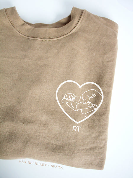 Preemie Love: 'Baby Feet Love" on Sand sweatshirt with customized cred