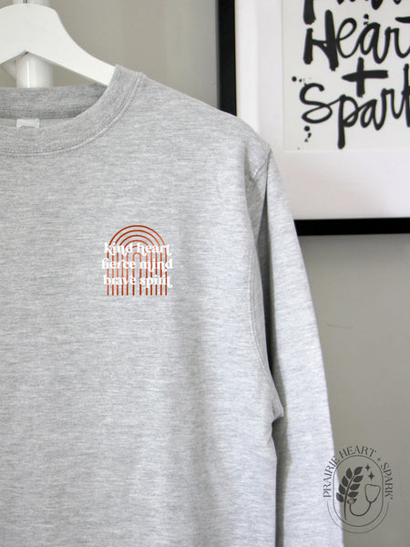 Kind Fierce Brave - Athletic Grey sweatshirt with copper arches