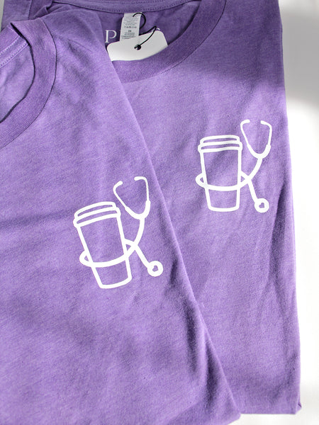 Cup + Stethoscope - Heather Purple tees size small
