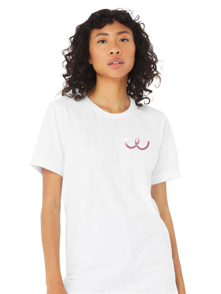 Rose gold 'Breast Cancer ribbon' on a white tee