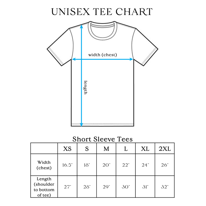 PH+S: Unisex Short Sleeve tee size chart