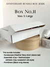 Promotional image of an 'Anniversary Bundle Box 2026' with a large box and product details.