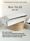 Promotional image of an 'Anniversary Bundle Box 2026' with a white box and text detailing contents.
