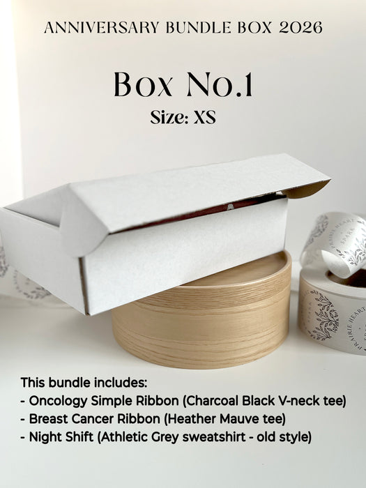 Promotional image of an 'Anniversary Bundle Box 2026' with product details on a white background.