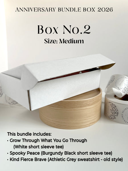 Promotional image of an 'Anniversary Bundle Box 2026' with a medium size, featuring a white box on a light background.