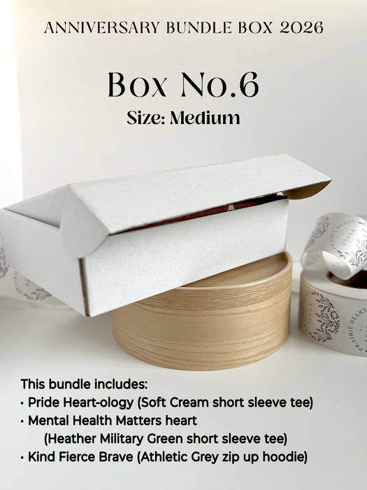 Promotional image of an 'Anniversary Bundle Box 2026' with a medium-sized box and related products.