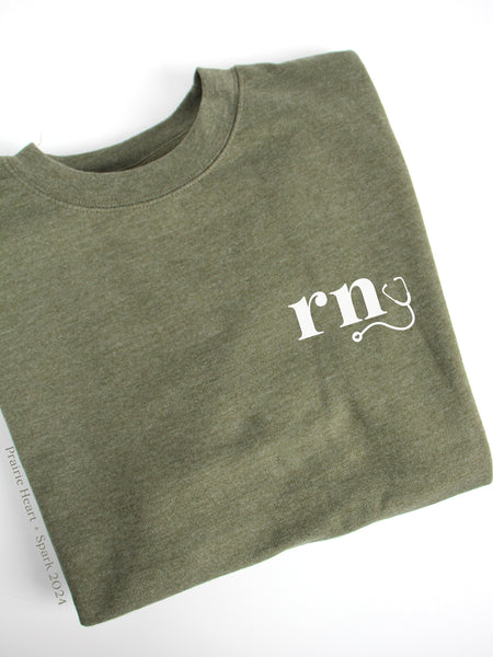 nursescope: Army Green sweatshirt with "RN"