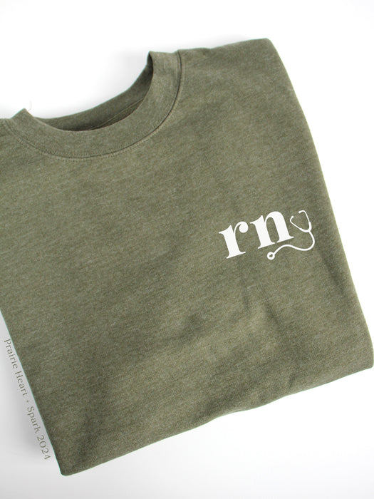 nursescope: Army Green sweatshirt with "RN"