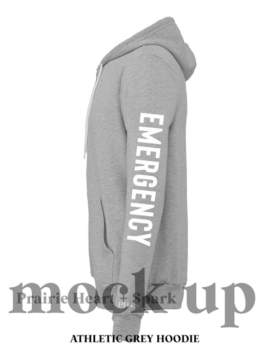 GRACE EMERGENCY - Athletic Grey zip up hoodie "EMERGENCY" add on option