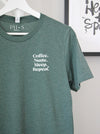 Coffee. Nurse. Sleep. Repeat. on Heather Forest short sleeve tee.