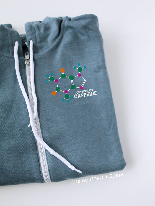 Caffeine Molecule on Heather Slate zip up hoodie