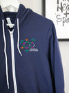 Caffeine Molecule on a Navy zip up hoodie