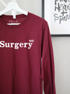 Flock Your Creds: Maroon long sleeve with "Surgery - wc" 
