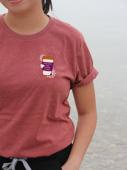 Hocus Pocus Caffeine on Heather Clay tee
