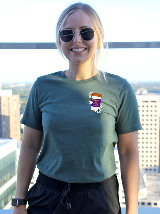 Hocus Pocus Caffeine on Heather Forest tee
