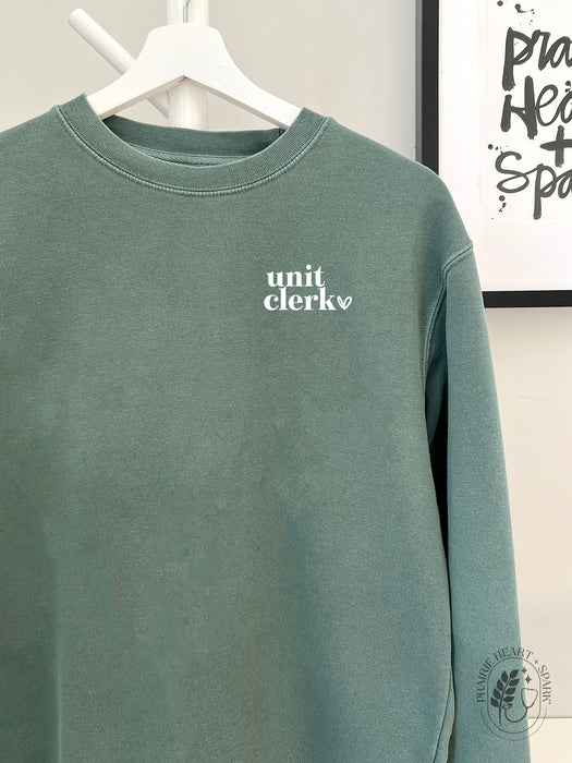 Allied Heart: Unit Clerk on Alpine Green sweatshirt