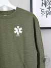 EMS Star: Black colour Rod of Asclepius with EMS on a Army Green sweatshirt