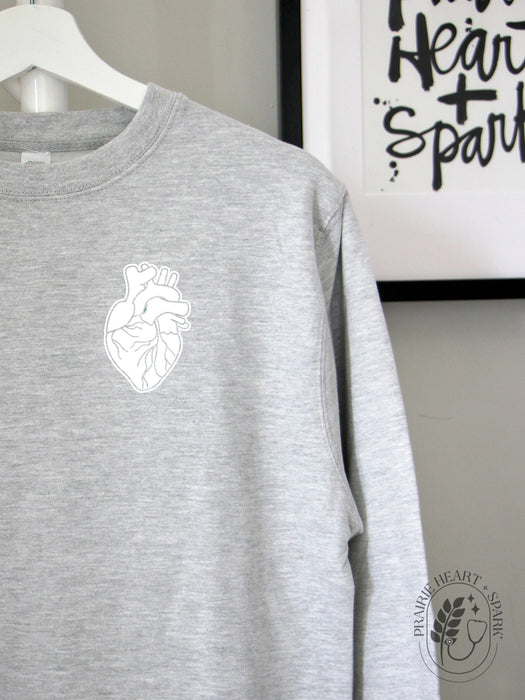 HEART-ology: Athletic Grey sweatshirt with white heart 
