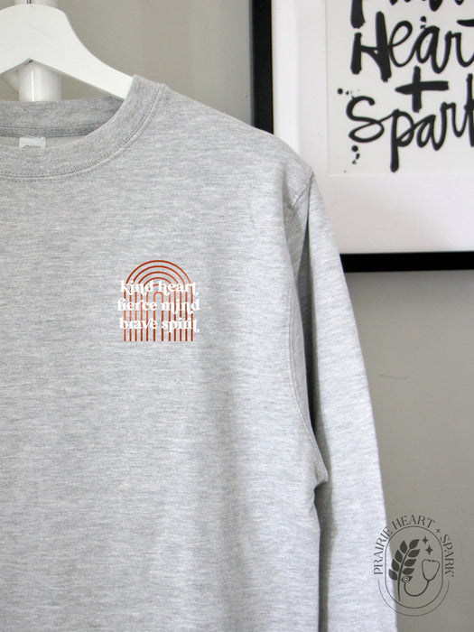 Kind Fierce Brave - Athletic Grey sweatshirt with copper arches