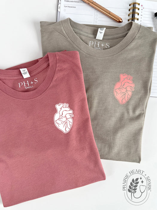 HEART-ology: Mauve long sleeve (white heart) & Stone long sleeve (rose gold heart - mock up)