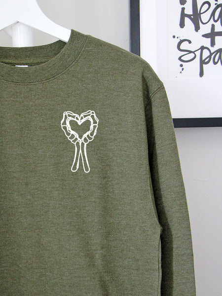 Spooky Heart on Army Green sweatshirt