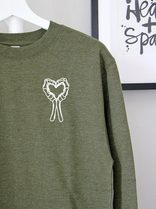 Spooky Heart on Army Green sweatshirt