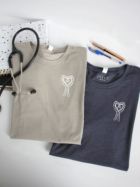 Spooky Heart on Stone & Heather Navy long sleeve shirts.