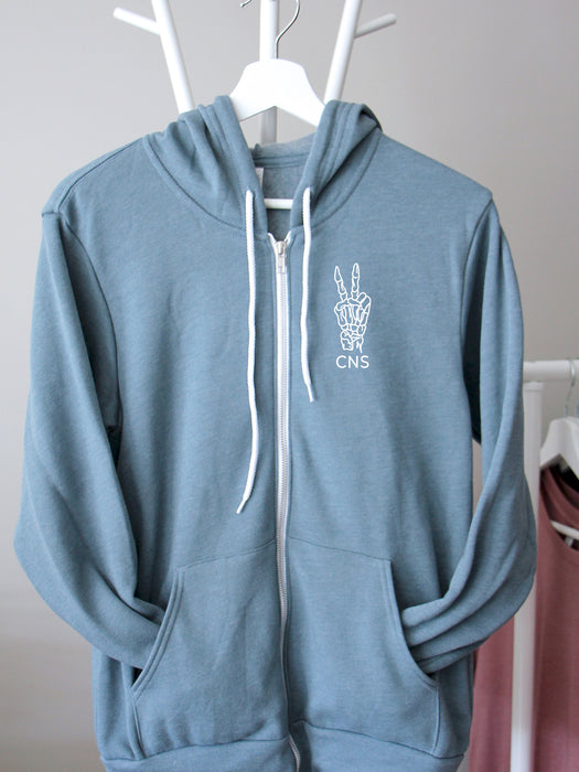 Spooky Peace on a Heather Slate hoodie