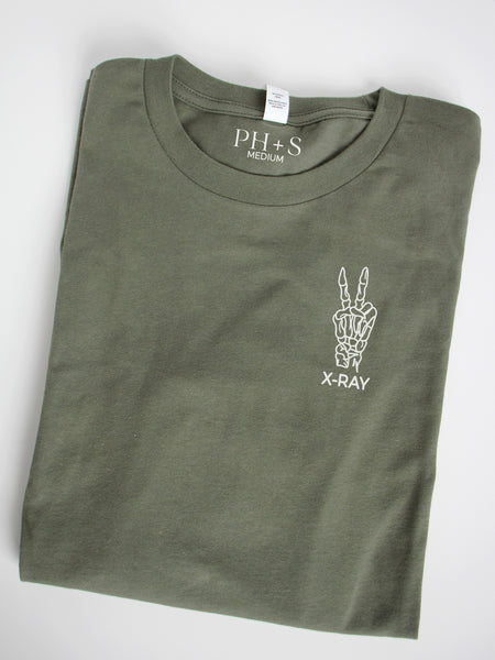 Spooky Peace on Military Green long sleeve