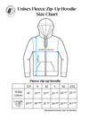 PH+S: Unisex fleece zip-up hoodie size chart