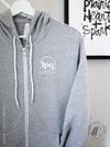 Cred Arch: "LPN" on a Athletic Grey 
zip up hoodie