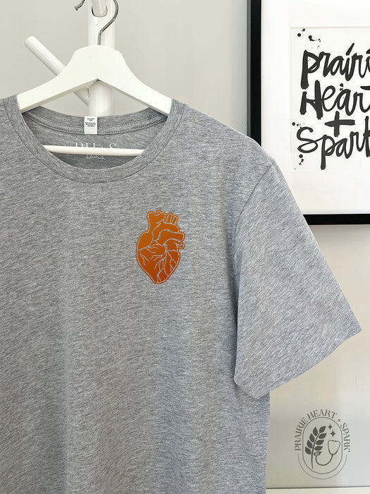 HEART-ology: Athletic Grey short sleeve tee (copper heart - mock up)
