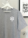 EMS Star: Black colour Rod of Asclepius with EMS on a Athletic Grey short sleeve tee