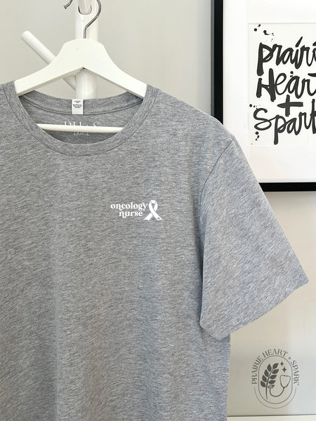 Oncology: "oncology nurse" on a Athletic Grey short sleeve tee
