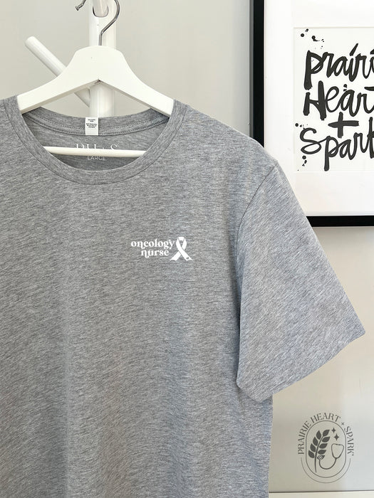 Oncology: "oncology nurse" on a Athletic Grey short sleeve tee