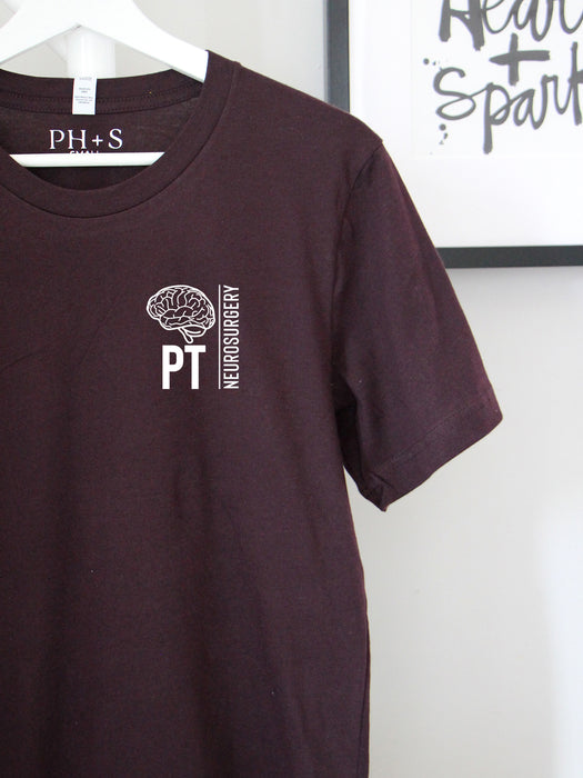 HSC Neurosurgery Block PT design on Burgundy Black short sleeve tee