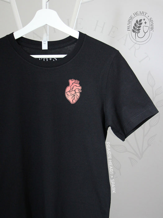 HEART-ology: Black short sleeve tee (rose gold heart mock up)