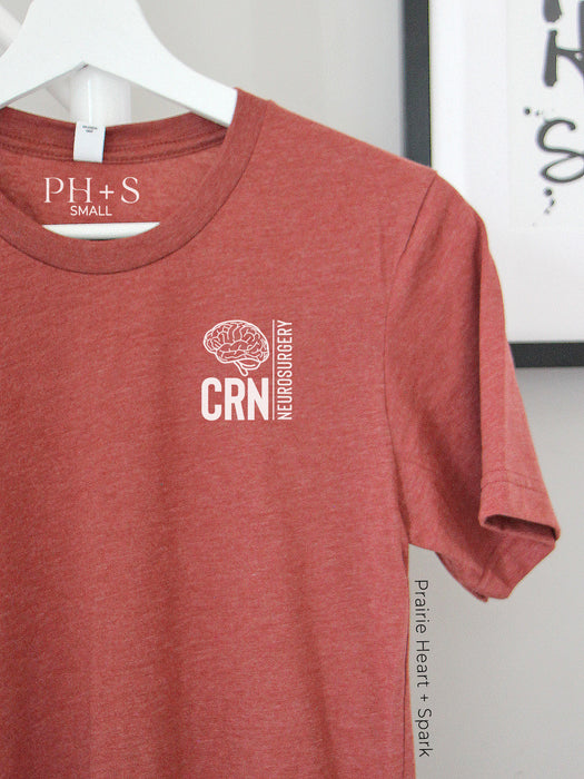HSC Neurosurgery Block CRN design on Heather Clay short sleeve tee