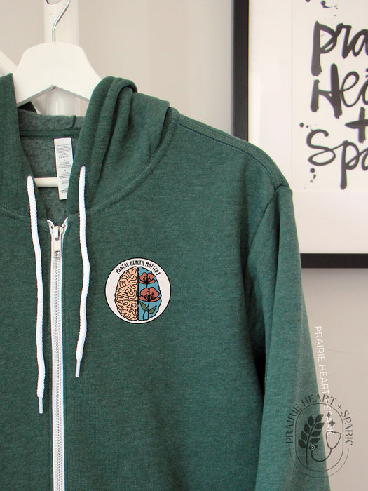 Mental Health Mind - Heather Forest zip up fleece hoodie