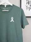Oncology: "Oncology ribbon" on Heather Forest short sleeve tee