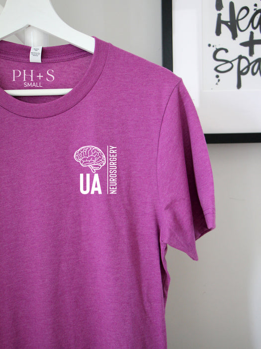 HSC Neurosurgery Block UA design on Heather Magenta short sleeve tee