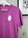 HEART-ology: Heather Magenta short sleeve tee (white heart)