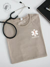 EMS Star: Copper colour Rod of Asclepius with Paramedic on Heather Tan short sleeve tee
