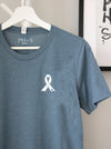 Oncology: "Oncology ribbon" on a Heather Slate short sleeve tee