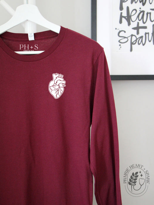 HEART-ology: Maroon long sleeve (white heart)
